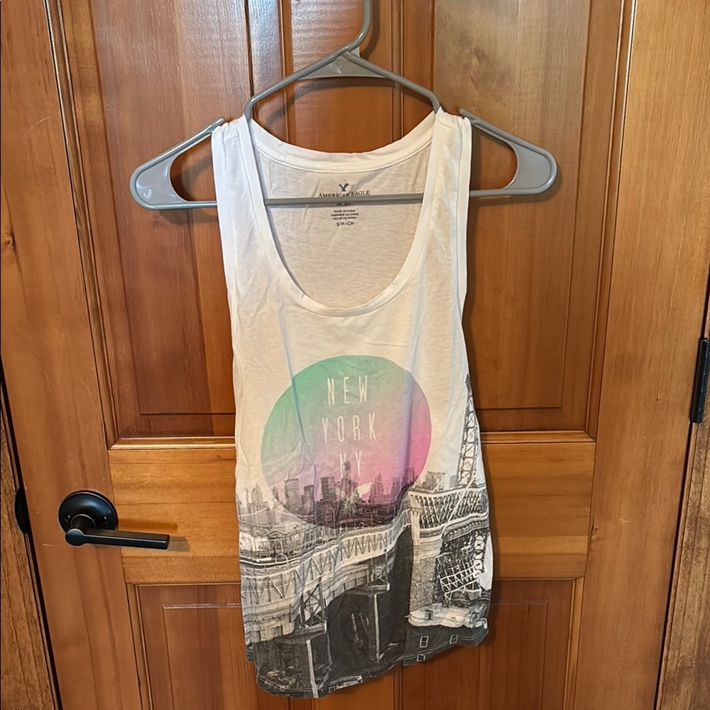 American Eagle Outfitters White New York Graphic Tank Top